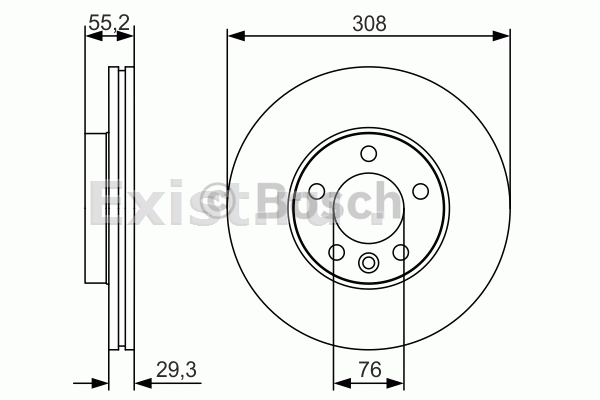 Диск тормозной перед вентилируемый (308x29,5/ D=308мм/5 отв.) VW Transporter (V, VI)/Touareg T4 03> BOSCH 0986479R84
