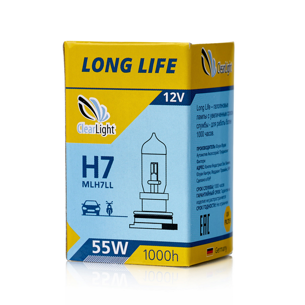 Лампа H7 ( 50% яркость) 12V-55W галоген CLEARLIGHT MLH7LL