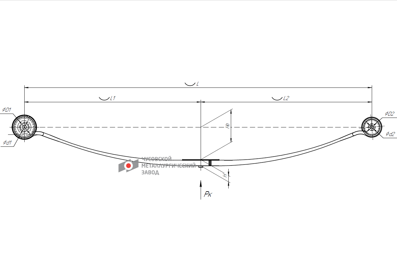 Рессора задняя 1-лист Transit 2.2-3.2 07/06> Чусовский металлургический завод АО (ООО ЧМЗ) 772201FD-2912012-G-10