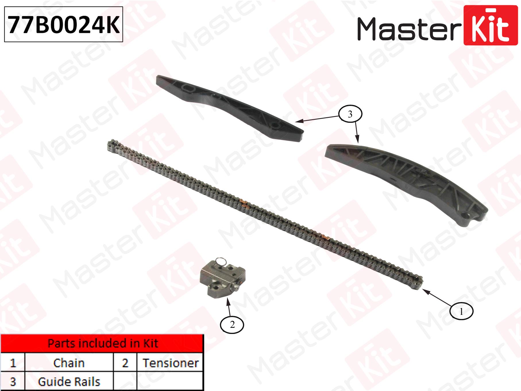 Комплект цепи ГРМ (без звездочек) Solaris/i30/KIA Ceed/Rio G4FA/G4FC 1.4-1.6 09-16 MASTERKIT 77B0024K