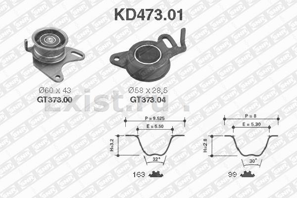 Комплект ГРМ (ролик 2шт 2 ремня (163 зуб. 99 зуб.)) Mitsubishi L300/L200/Pajero 2.5TD 88-04 SNR KD47301