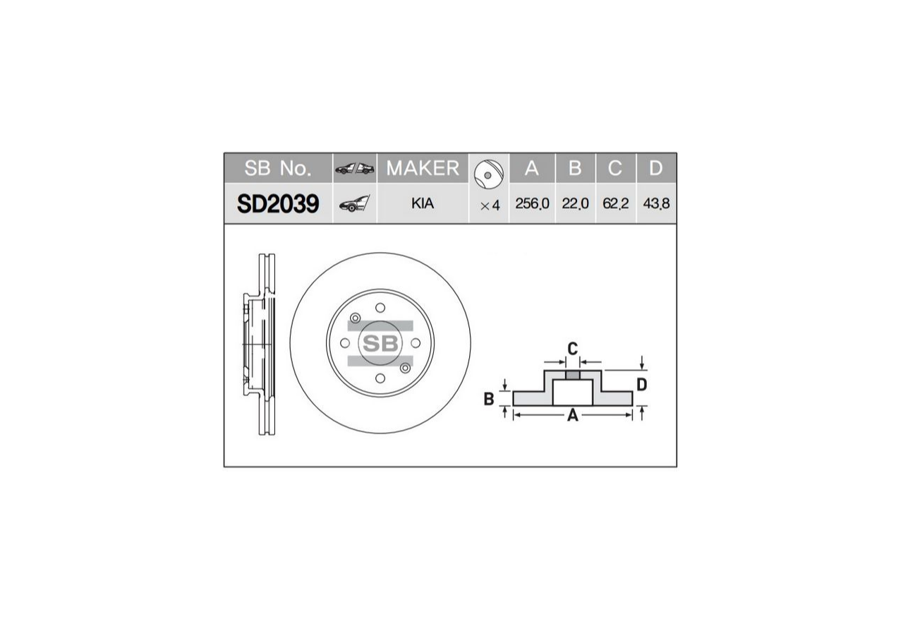 Диск тормозной перед (256x22mm) 4 отв. Hyundai Accent/KIA Rio 1.4/1.6/1.5CRDi 05> SANGSIN SD2039