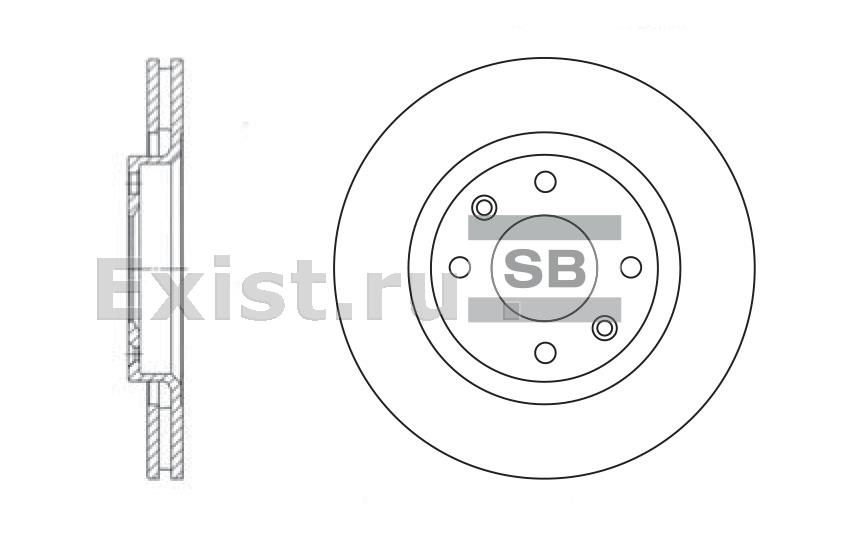 Диск тормозной передний вентилируемый Citroen C3/Xsara/Peugeot 206/Partner 1.1-2.0HDi 96> SANGSIN SD5001