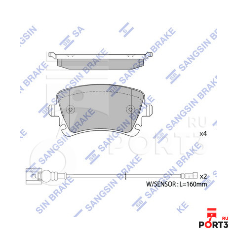 Колодки тормозные дисковые, к-кт Audi A4/A6/A8 2.8-4.2/3.0TDi 02> SANGSIN SP1818