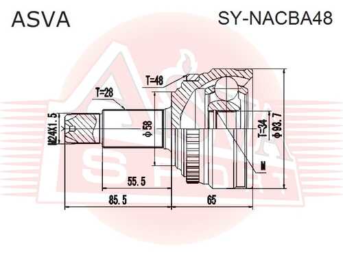 Шрус наружный (34x58x28) стопор внутри SsangYong New Action G20/D20 10> ASVA SYNACBA48